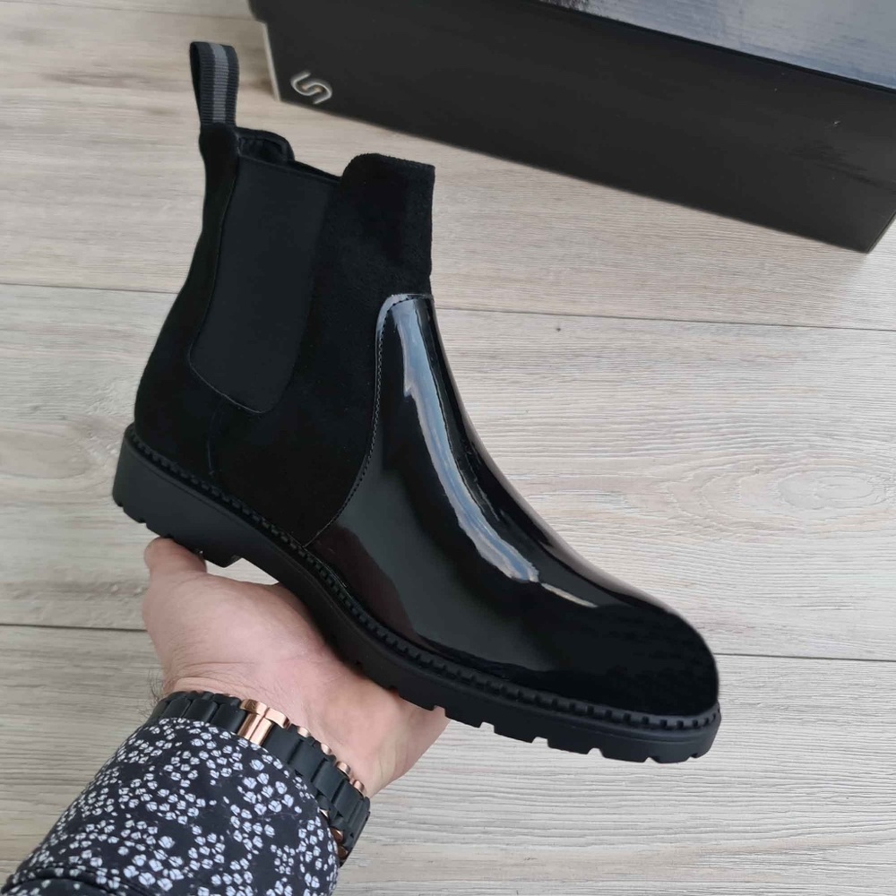 Men's Suede/Patent Leather Chelsea Boots | Pull-on | Handmade